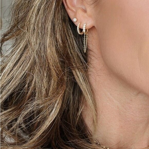 Perfect Everyday HUGGIES Gold Pave "Diamond" huggies w/cz High Quality hoops - Picture 13 of 14